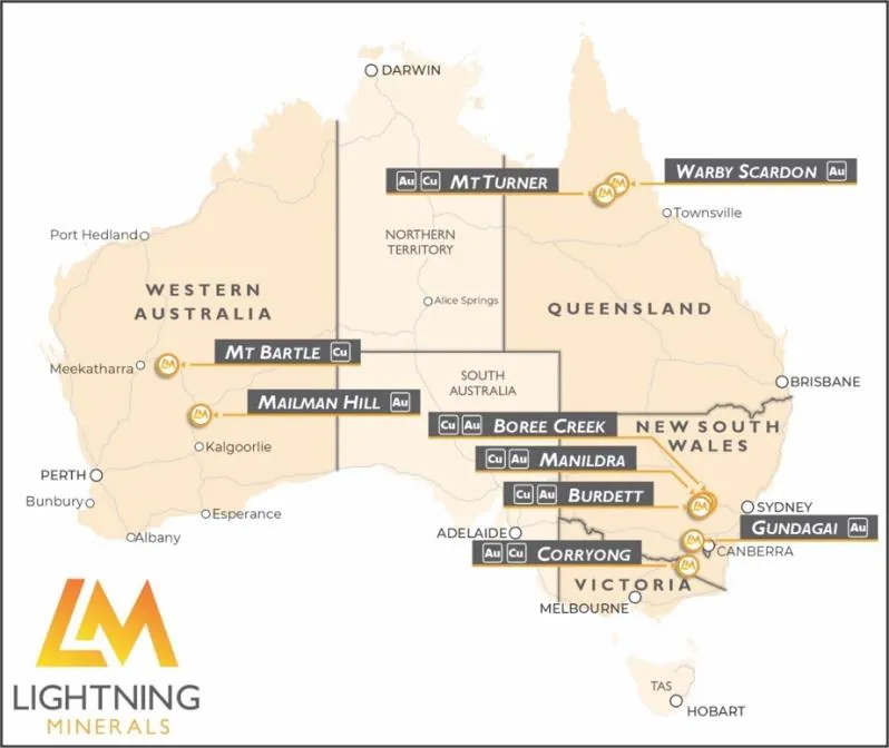 Map from Lightning Minerals Ltd’s announcement “Lachlan Fold Belt Option with Kincora”