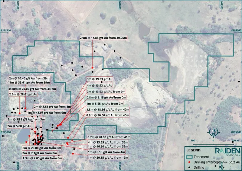 Location and grade/width information of historical drilling targeting the source ore which the tailings derived from, demonstrating the high-grade nature of th…