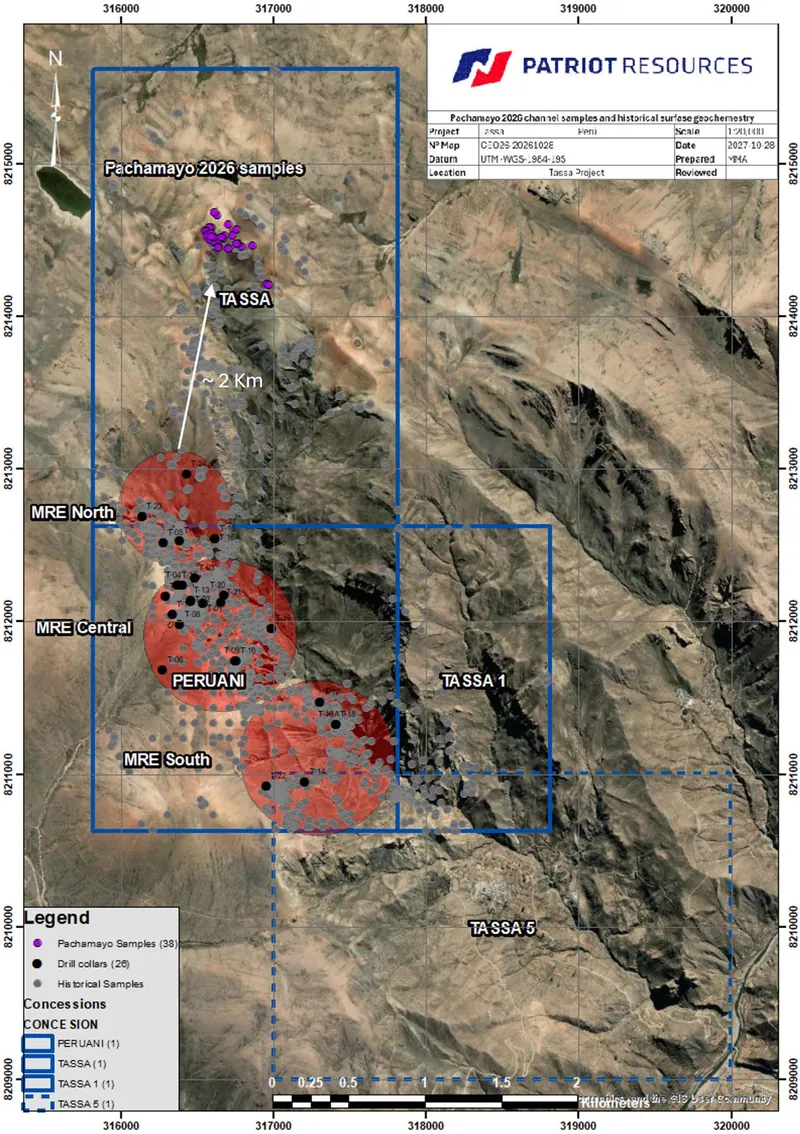 Location of new silver discovery at Tassa 2kms north of the current MRE area