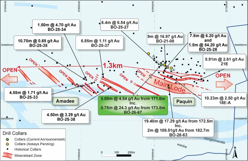 Plan view map of the Paquin and Amadee prospects