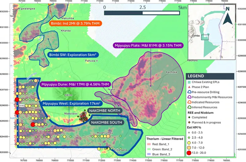 Mpyupyu resource classifications and new discovery Mpyupyu West to the left of image, west and south of Mpyupyu Hill. The Nakombe Niobium/ REE target is also s…