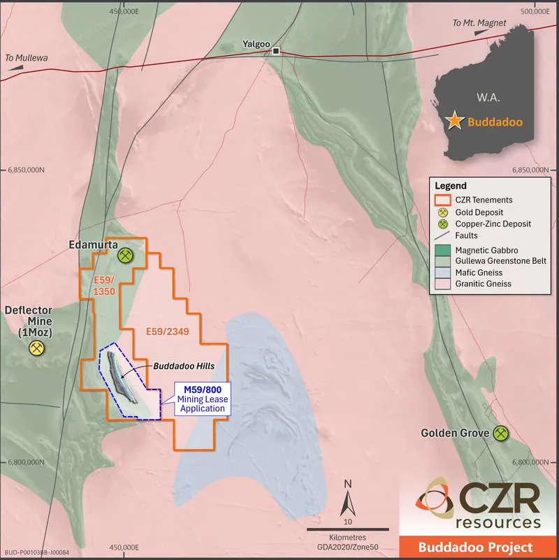 Buddadoo project geology with new Mining Lease application M59/800 shown