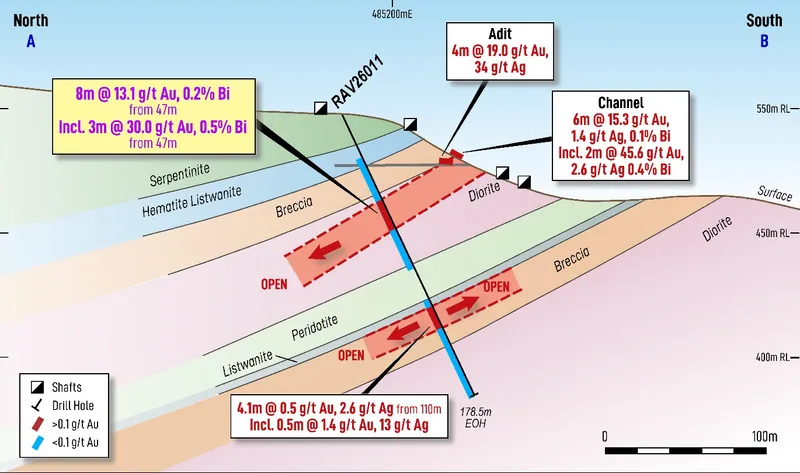 Cross section of RAV26011 with geological interpretation