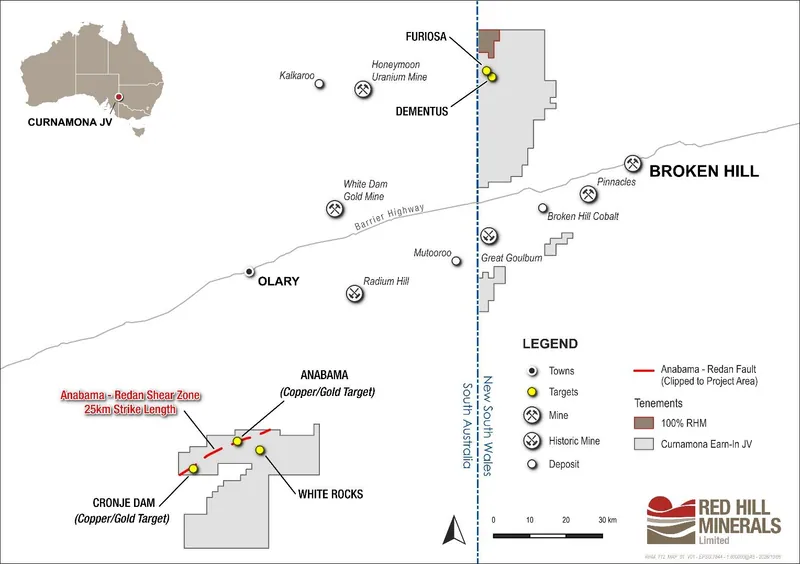 Curnamona Joint Venture location plan showing Cronje Dam potential along strike of Anabama