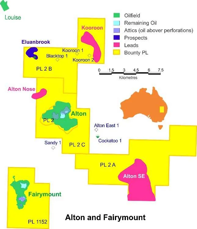 Southern Surat Basin Onshore Queensland PL 2 Alton Oilfield and PL 1152 (PL46) Fairymount Oilfield Bounty - 100%; Location: 70 km northeast of St