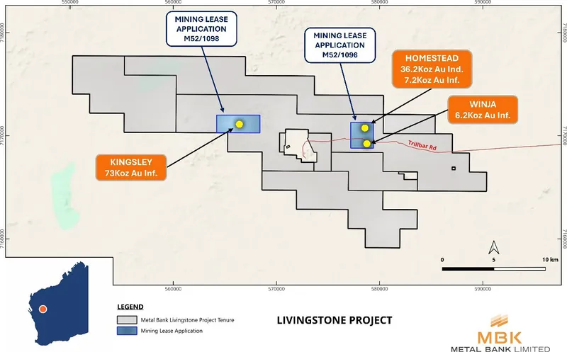 Livingstone Project ML Application Areas and current JORC 2012 MREs