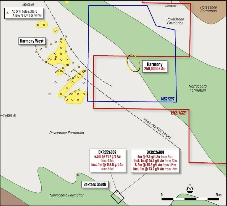Baxter Sth location plan showing gold targets