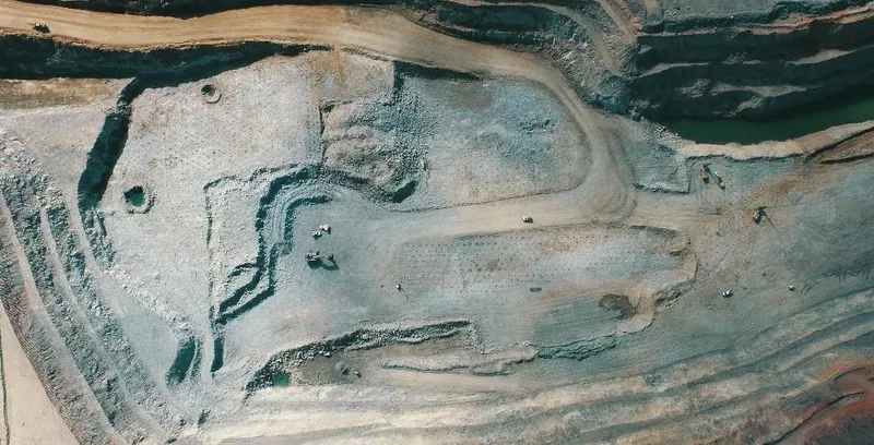 Completed drill and blast patterns in Devon pit (Photo taken 15 July)
