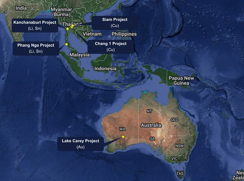 Matsa’s projects with a gold focus at Lake Carey in Western Australia and lithium focus in western Thailand