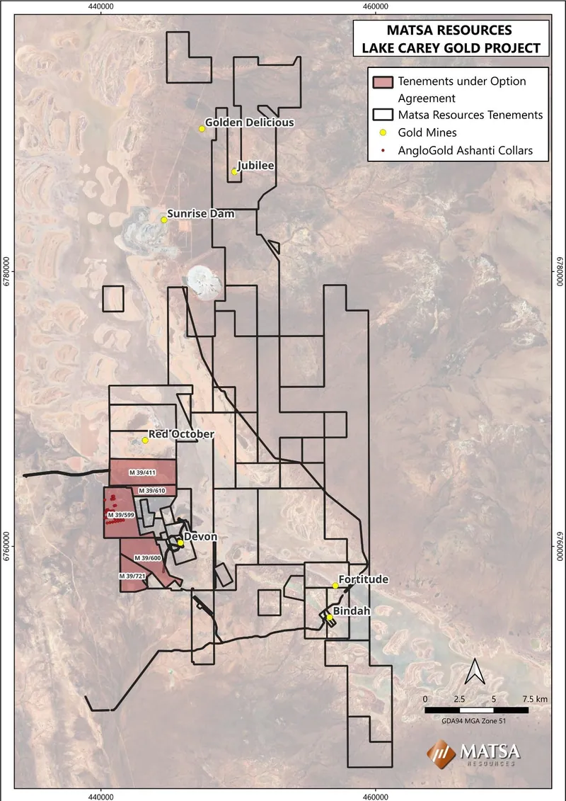 Matsa’s Lake Carey Gold Project and tenements (darker shading) subject to the Tenement Option Agreement (TOA)