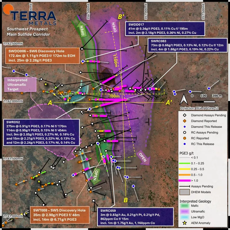 Plan View of the Southwest Main Sulfide Corridor Showing Drilling Completed to Date