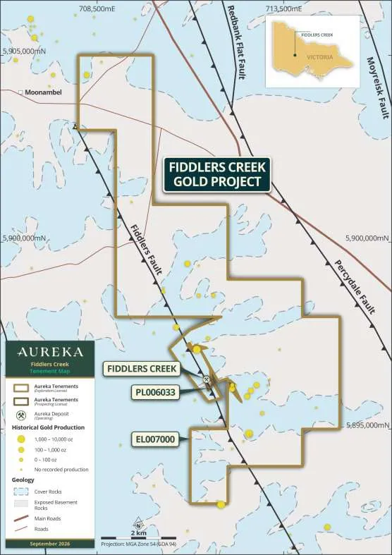 Plan view of Fiddlers Creek Licence Boundaries and historical prospects