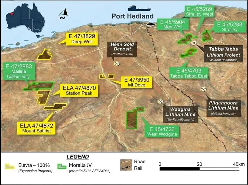 Mac Well Project location and Morella–Elevra JV tenements
