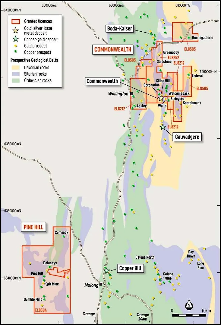 Figure 4.1 The Commonwealth–Silica Hill Project and major gold-copper deposits in the Lachlan Fold Belt