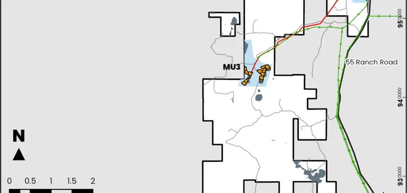 LO herma proposed MINE units, indicative wellfield layout AND potential processing plant SITE