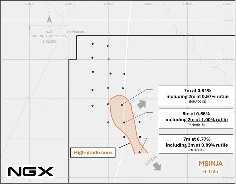 Map of the Msinja Project with significant intercepts highlighted
