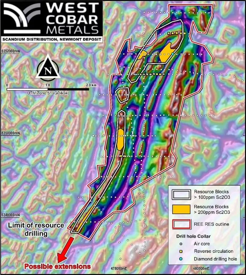 Scandium mineralisation distribution in the Newmont Deposit of the Salazar Project, WA