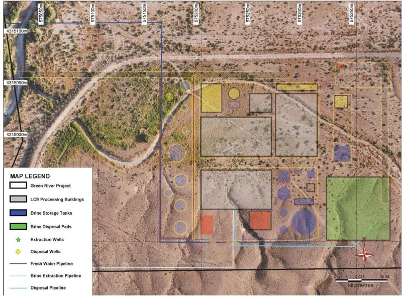 Plan showing the layout of the Green River DLE production site (ASX announcement 10 July 2026)