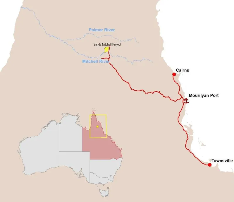 Sandy Mitchell Rare Earth and Heavy Mineral Project location