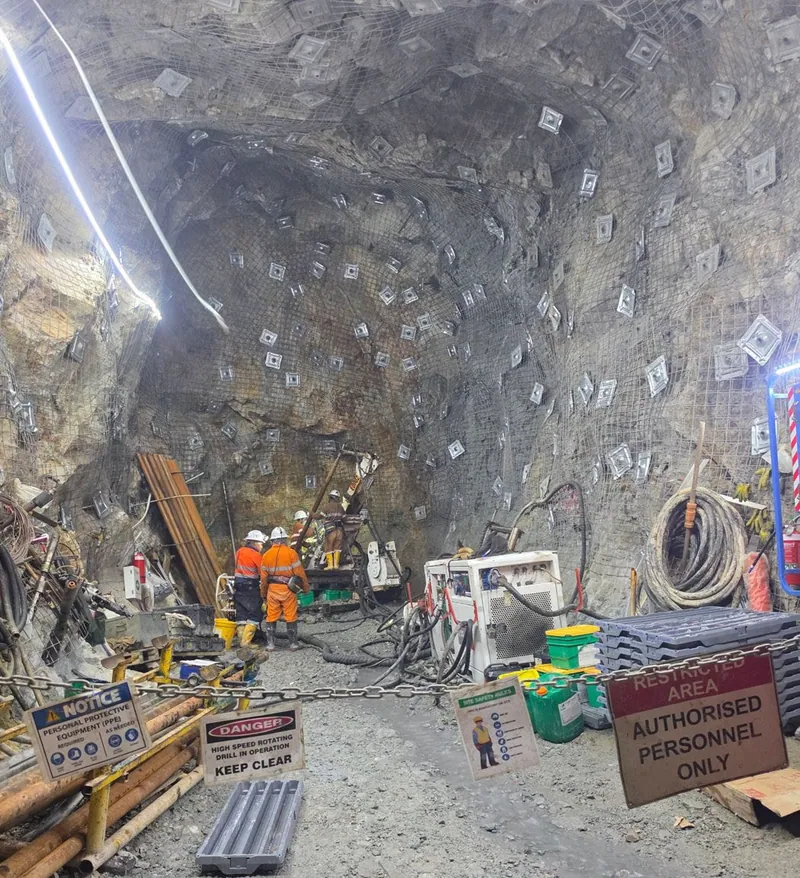 Underground diamond drilling from a drill cuddy at TGM