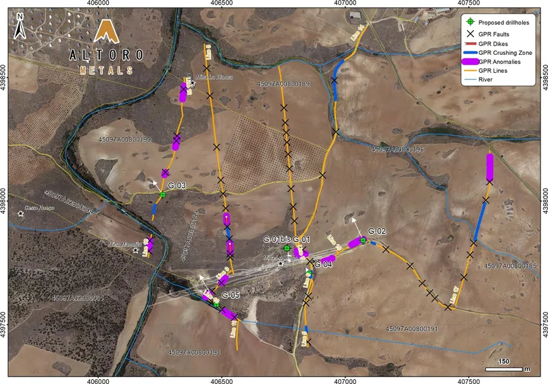 Location of the 2026 diamond drillholes at the Guajaraz Project