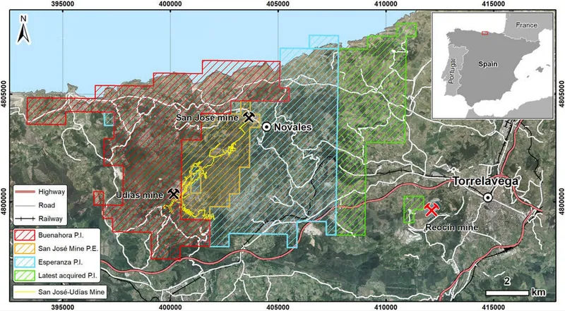 Location of the Novales-Udías Zinc Project