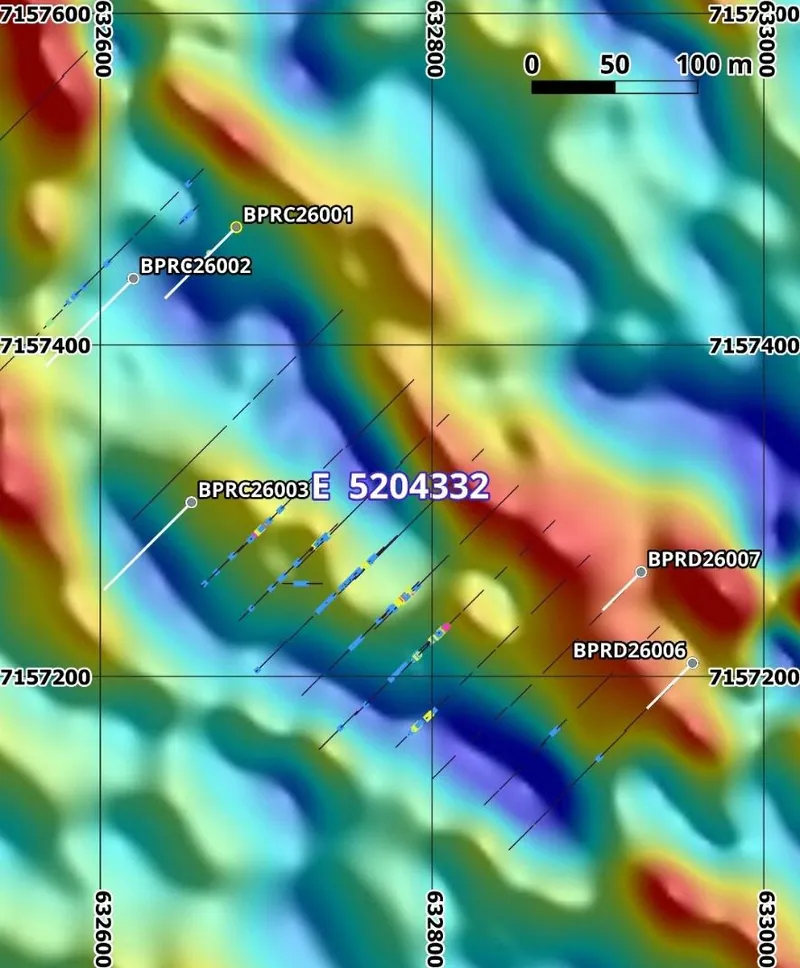 Beatty Park Sth drill collar location plan showing RC drill holes in relation to aircore drilling2 (SAM MMC 1VD conductivity image MGA94)