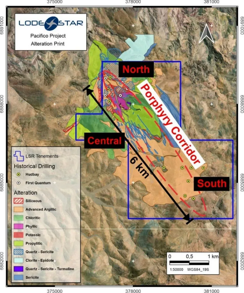 Pacifico target maps in relation to the surface alteration mapping