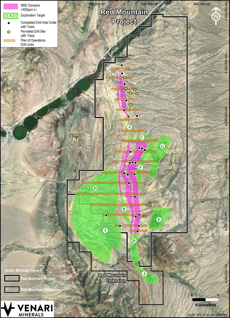Plan of Operations: Phase 1 disturbance areas, Mineral Resource Estimate extents and Exploration Target