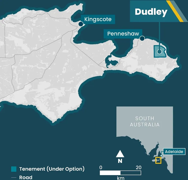 EL6892 Dudley Lithium Project tenement (which Xenora has an option to acquire up to a 90% interest in), located on the eastern side of Kangaroo Island, South A…