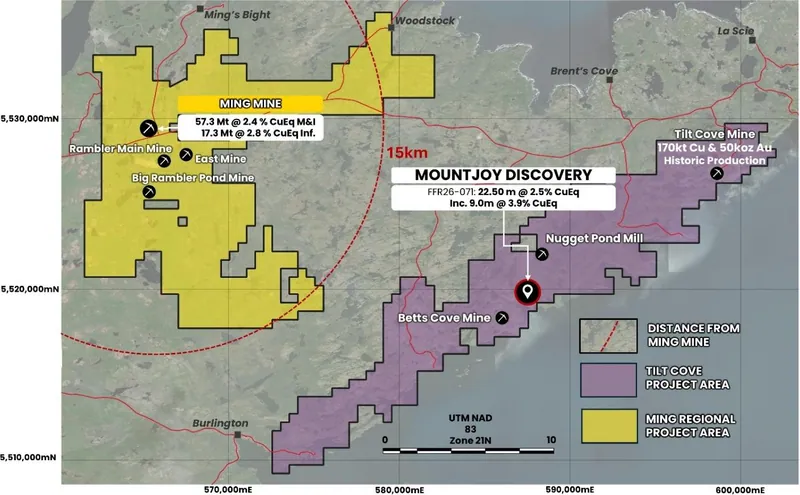 Map showing the location of the Mount Joy discovery