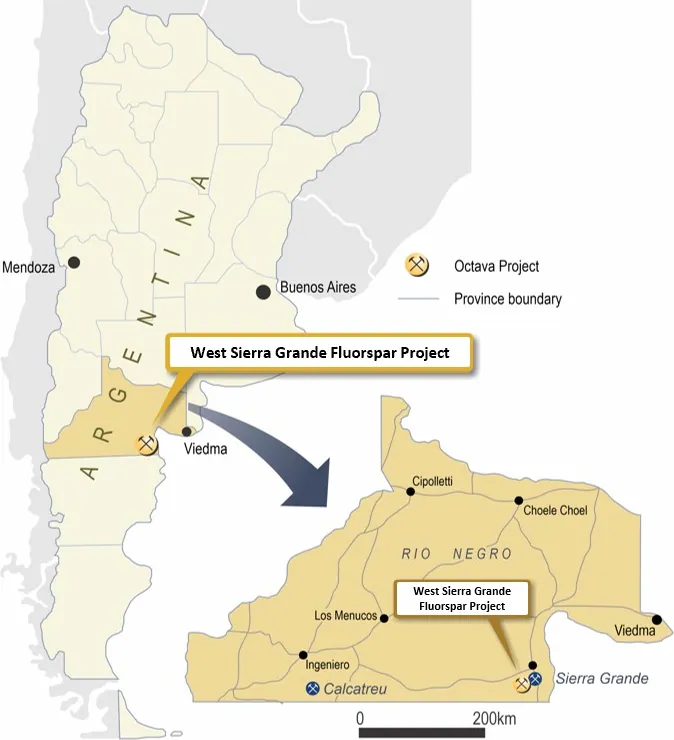 Location of the West Sierra Grande Fluorspar Project, Rio Negro Province, Argentina
