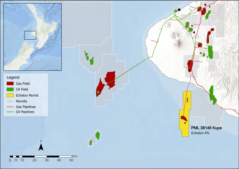 Kupe oil and gas ﬁeld (PML 38146) 4% Echelon 50% Beach Energy [Operator] 46% Genesis Energy