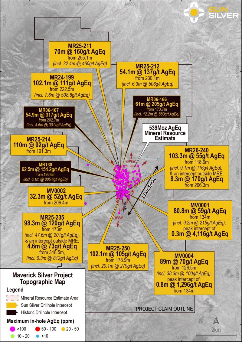 Plan view of existing and new drill silver-equivalent highlights10