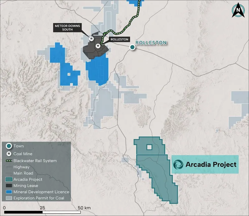 Yari’s Bowen Basin coal projects including the Arcadia and Rolleston South Projects and regional infrastructure near Rolleston, Qld
