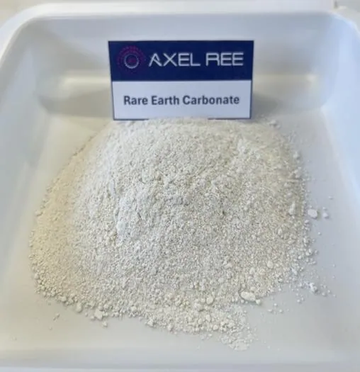 Axel’s first mixed rare earth carbonate, produced from ISR column leach solutions from the Woolrich deposit